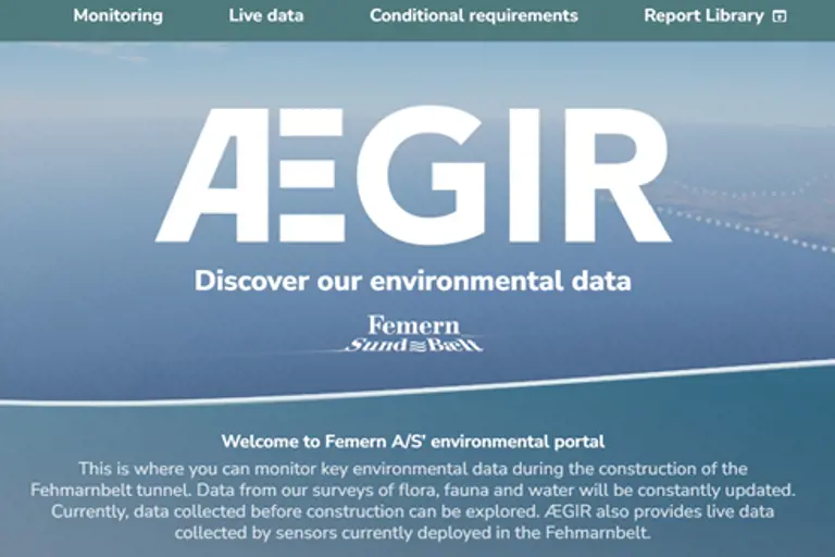 The ÆGIR portal helps Femern A/S publicly communicate, share and visualise environmental monitoring data and reports. © Femern A/S