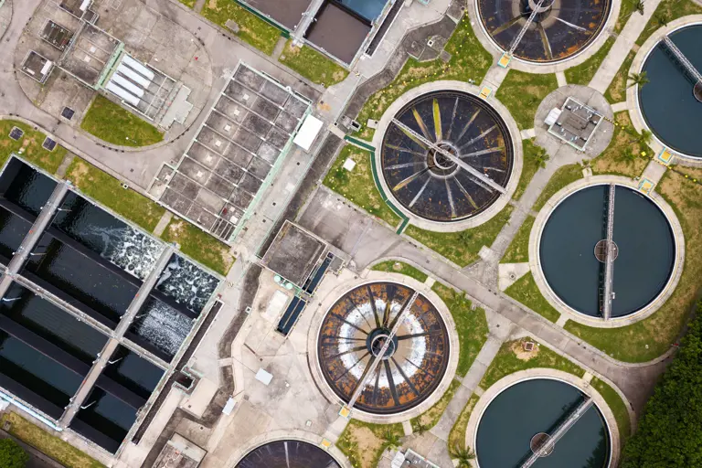 Aerial view of wastewater treatment plant