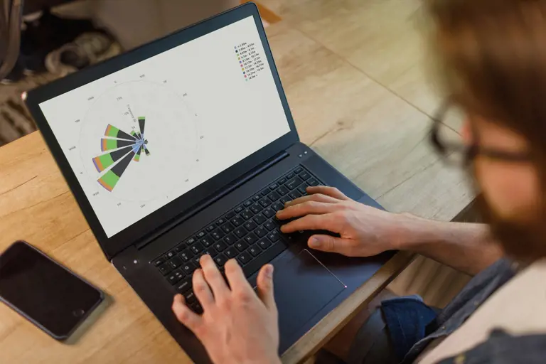 Person viewing metocean data on laptop