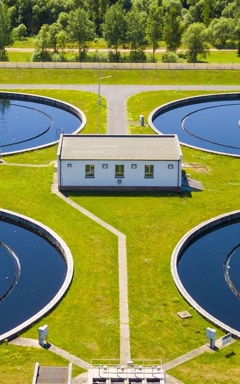 Aerial view of wastewater treatment plant