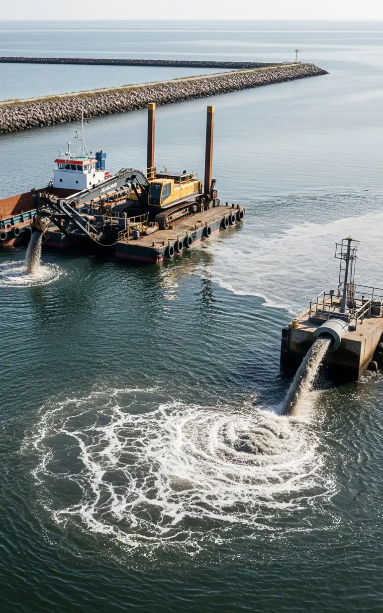 Ship dredging in turqouoise water