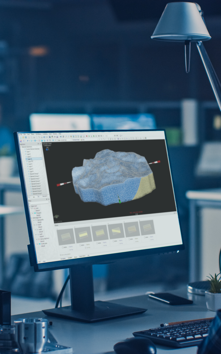 Engineer on computer using FEFLOW