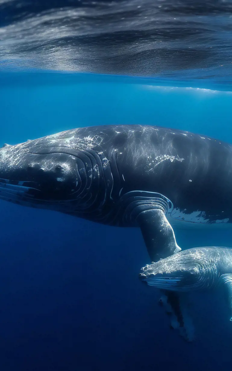 Mother whale and calf